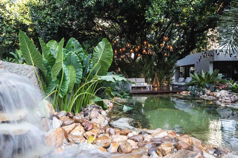 Em Ambiente que Melhor Valorizou o Paisagismo, o Oásis Tropical de Thiago Borges para a mostra cearense ficou em primeiro lugar. O contato com a natureza é o ponto-chave do ambiente, que tem como elemento central a piscina natural. Desenvolvida a partir de uma filtragem especial, que gera uma água 100% transparente e sem aditivos químicos, a atração funciona como um lago.