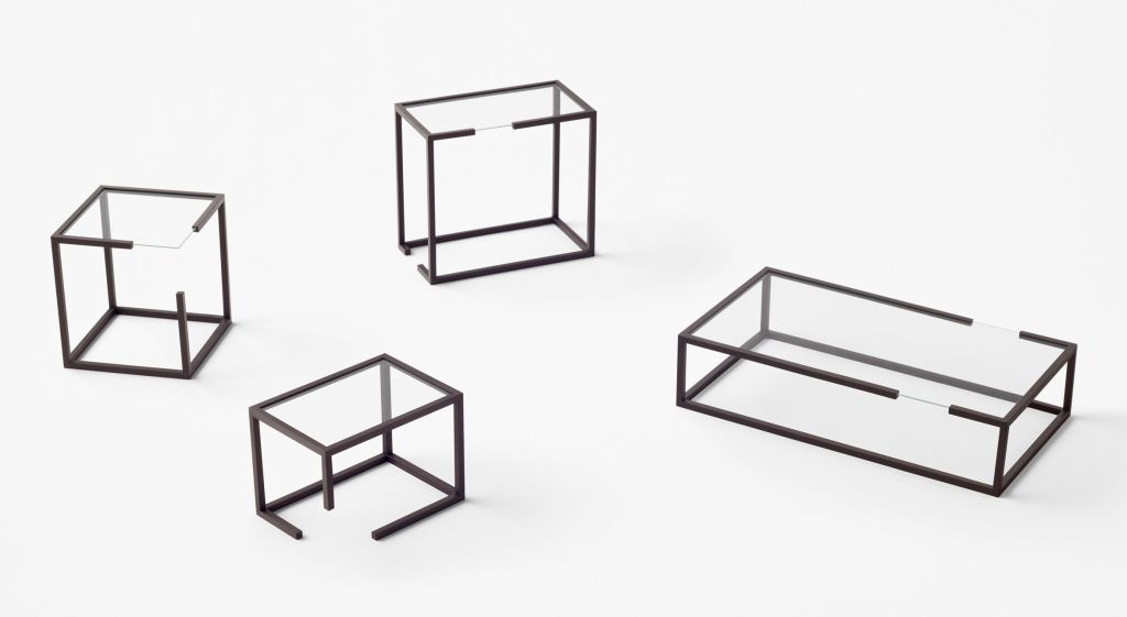 mesas laterais em formato de cubo por Nendo Design