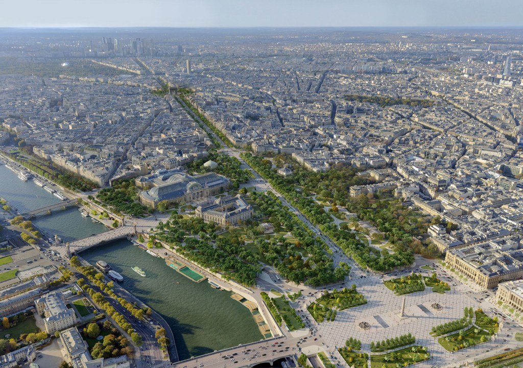Paris Jardim Linear 2 Ilustração do futuro projeto de jardim urbano linear em Paris.