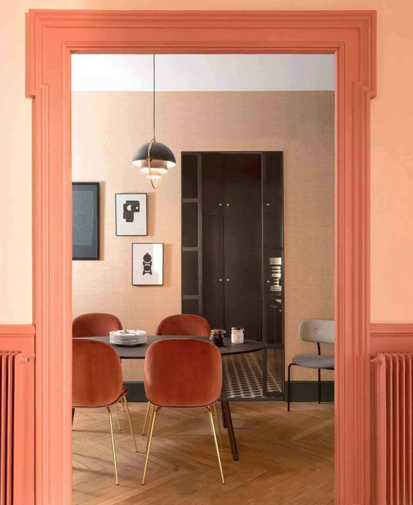 decoração; cor pêssego; inspirações; arquitetura; sala de estar; sala de jantar; cozinha; casa; apartamento