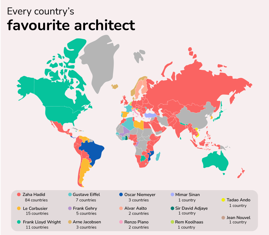 Architects map_World Mapa de Arquitetos mais buscados do mundo