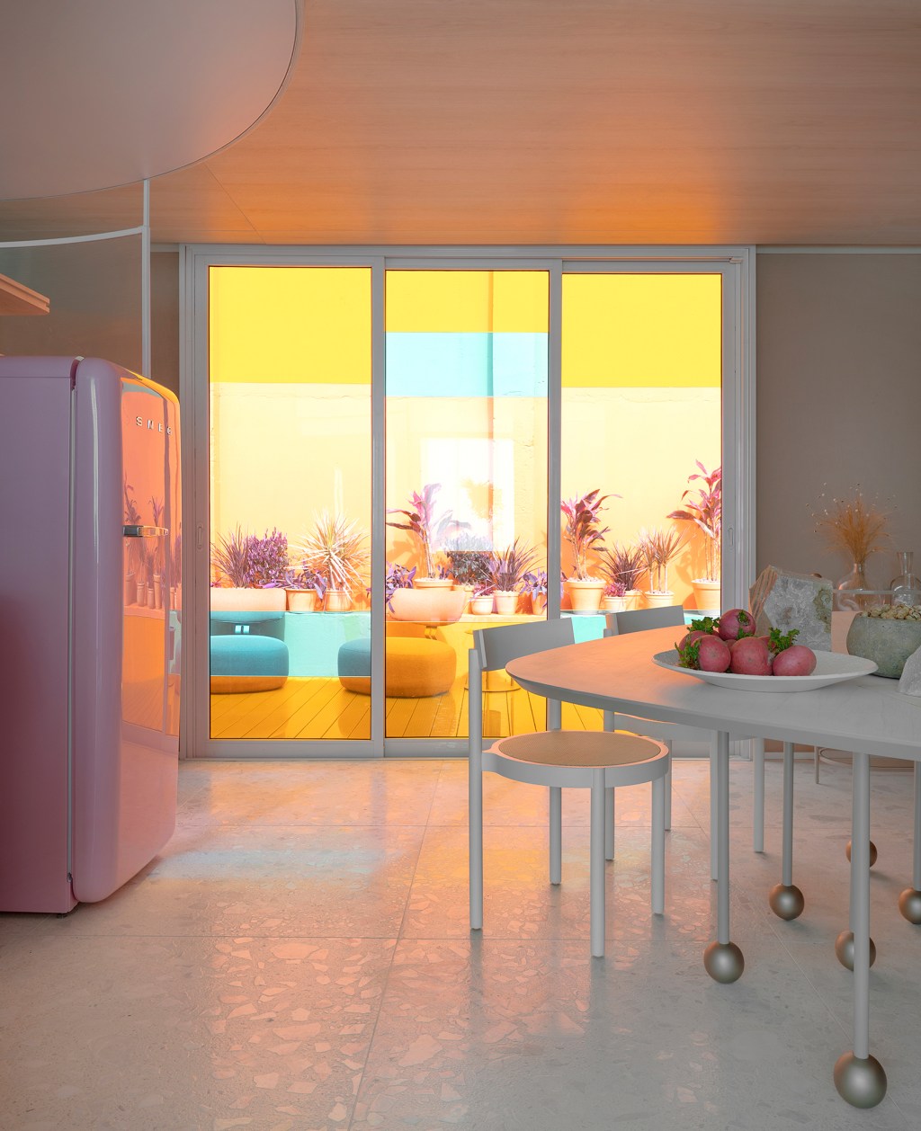 juliana-loffi-arquitetura-design-casa-vou-de-rosa-casacor-santa-catarina-2022-credito-lio-simas (3) Juliana Loffi Arquitetura & Design Casa vou de Rosa CASACOR Santa Catarina 2022 cozinha cores rosa geladeira mesa