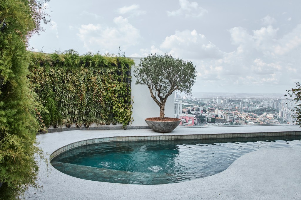espaco-gourmet-vista-de-180-cidade-belo-horizonte-credito-luiza-ananias (16) Espaço gourmet vista 180º Belo Horizonte Estudio Sala decoração cinza casacor piscina jardim vertical externa